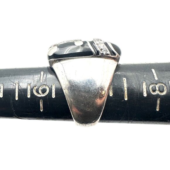 Belle Etoile Sterling Silver Black Enamel Clear Stone Statement Ring Size 7 - Picture 5 of 5